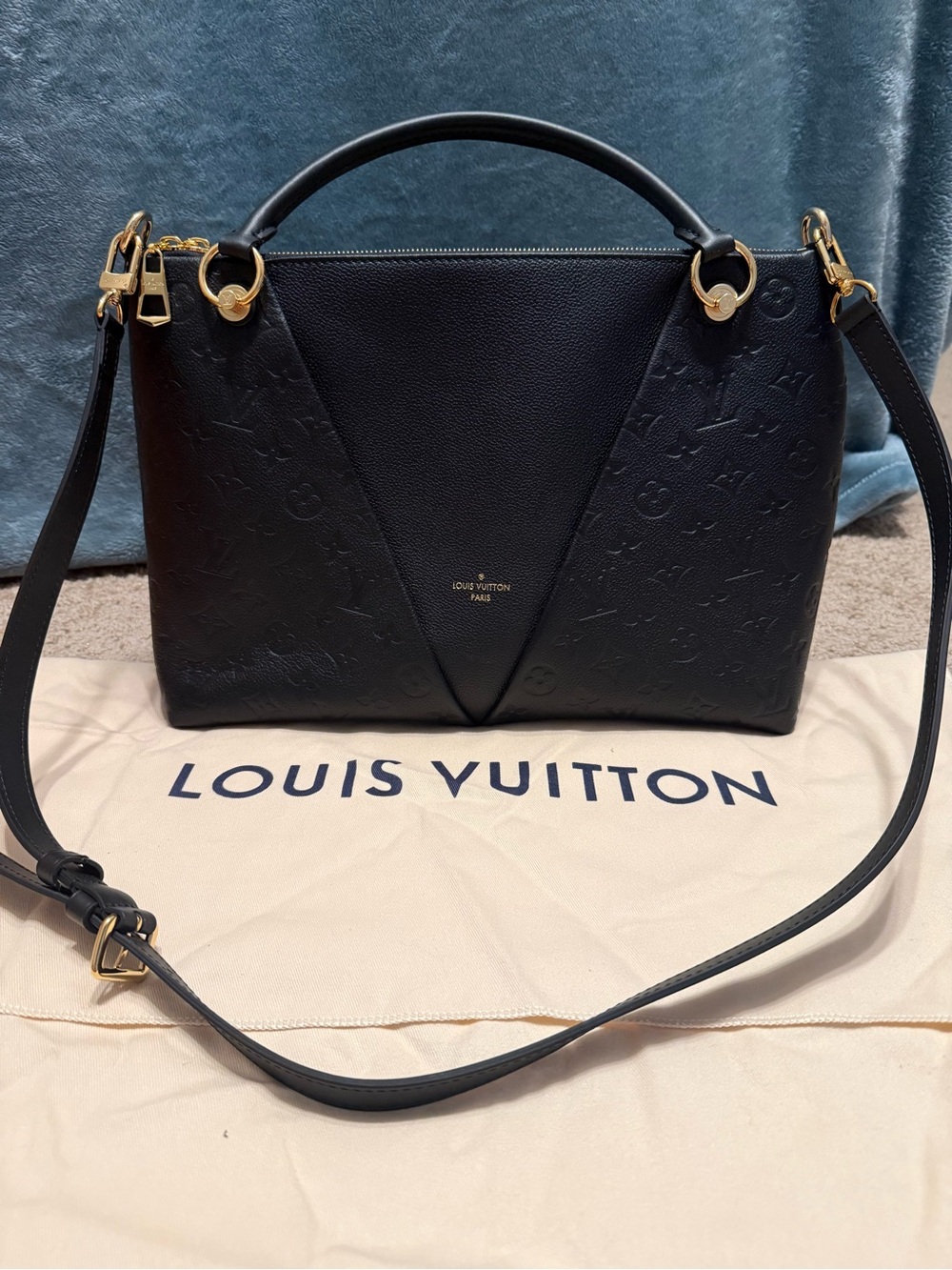 Louis Vuitton Black Embossed V-Detail Top-Handle Shoulder Bag